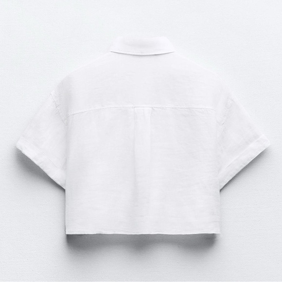 ZARA NWT Cropped 100% Linen Shirt Size M - Picture 7 of 9